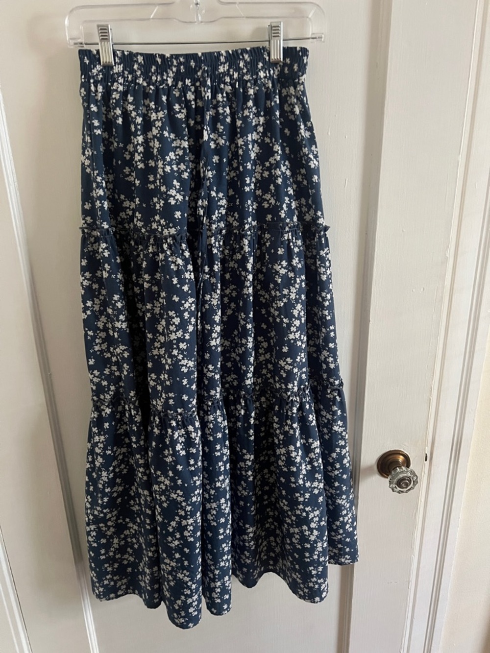 Women's Blue Floral Tiered Midi Skirt